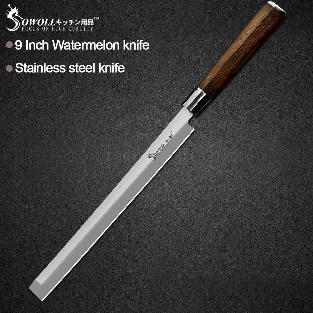 

Sowoll 9'' Watermelon Knife Stainless Steel Kitchen Slicer Knife 7Cr17 Watermelon Cutter Fish Beef Slicing Tools