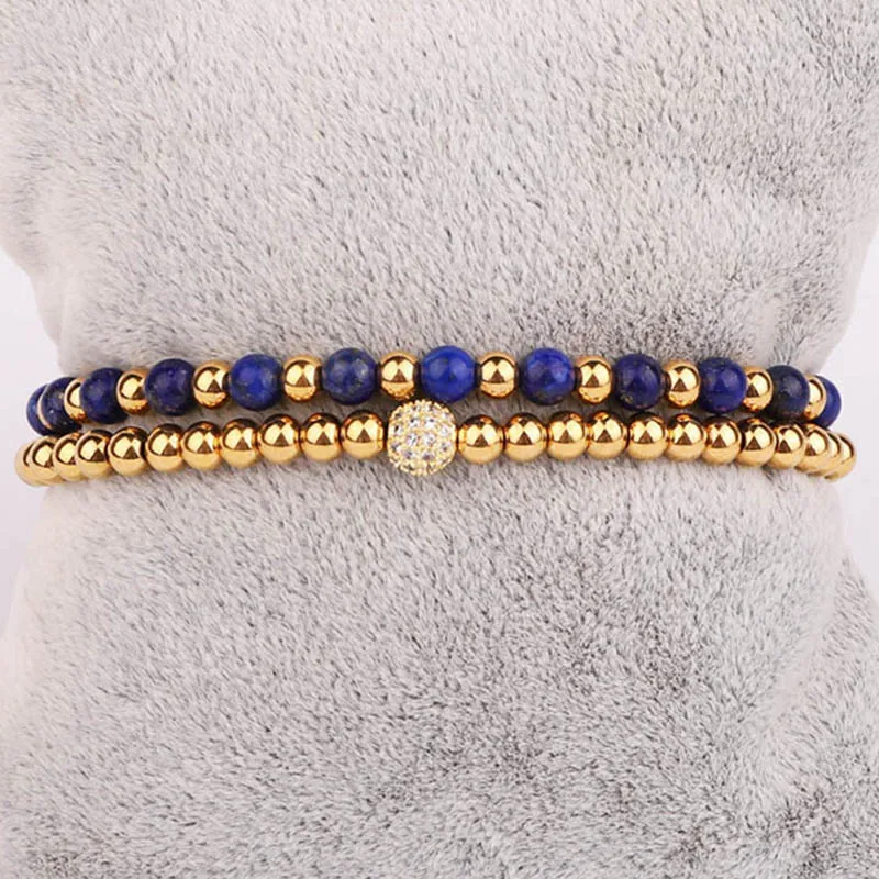 Fashion New Design Small Natural Stone Beads Bracelet Stainless Steel Beaded Adjustable Bracelet Set Women Men - Image 5