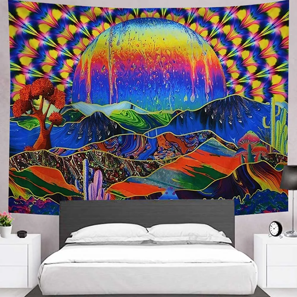 Psychedelic гобелен настенный Декор индийская Мандала хиппи Wandkleed Луна с изображением