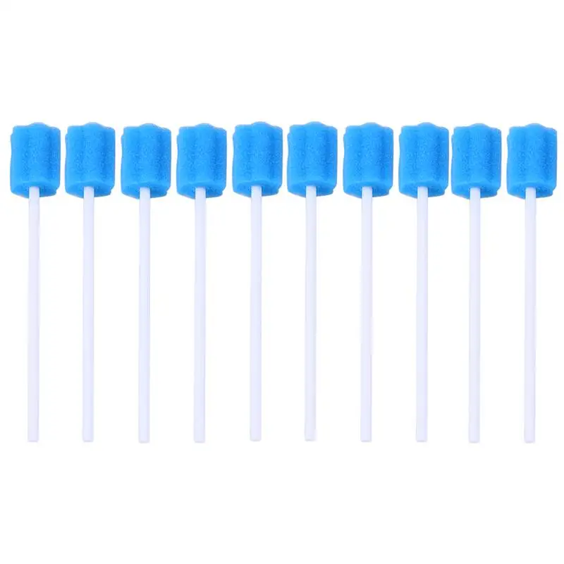 100pcs Disposable Sponge Stick Mouth Care Sponge Tooth Cleaning Sponge Swab Oral Care (Blue