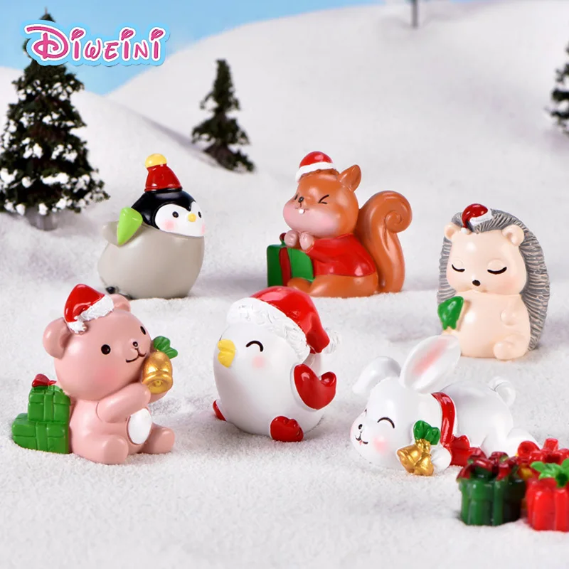 

Resin Christmas Bear Squirrel Bird Action Figure Cartoon Animal Model Figurine Birthday Cake Decoration Toy Doll House Gift Kids