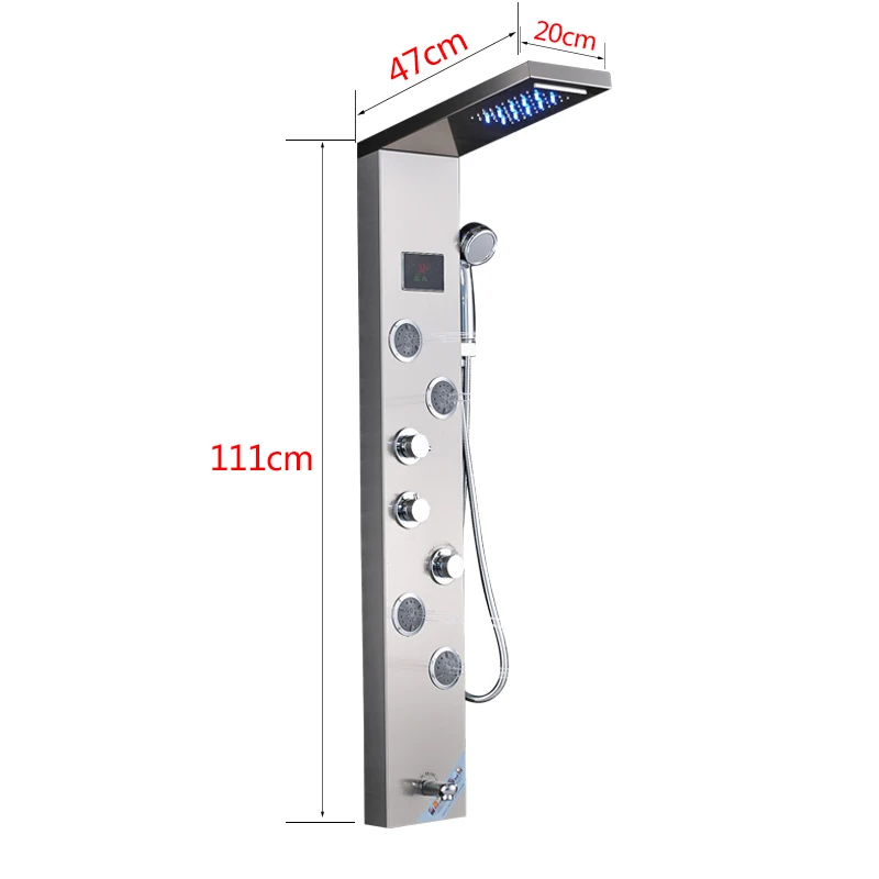 Shower-Panel-LED-Waterfall-Rainfall-Nickel-Brushed-Wall-Mounted-Bathroom-Shower-Faucet-Shower-Panel-Column-With (3)
