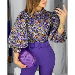 Chemisier manches lanterne, top pour femme, vintage, motif floral, à la mode 