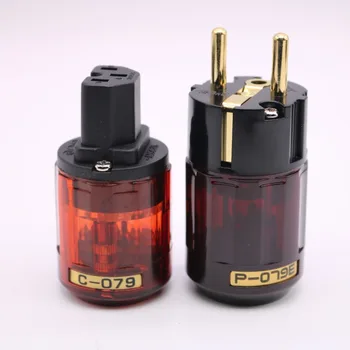 

2pcs /Lot XSSH Free shipping P-079E C-079 Copper Gold Plated US Electrical Power Plug 24k Gold-Plated EU version power plug