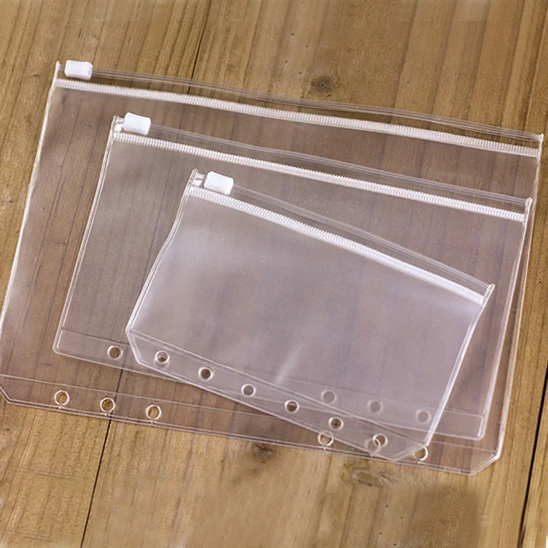 5pcs/lot A5 A6 A7 File Holders Standard 6 Holes Transparent PVC Loose Leaf Pouch with Self Styled Zipper Filing Product Binder|Папка для
