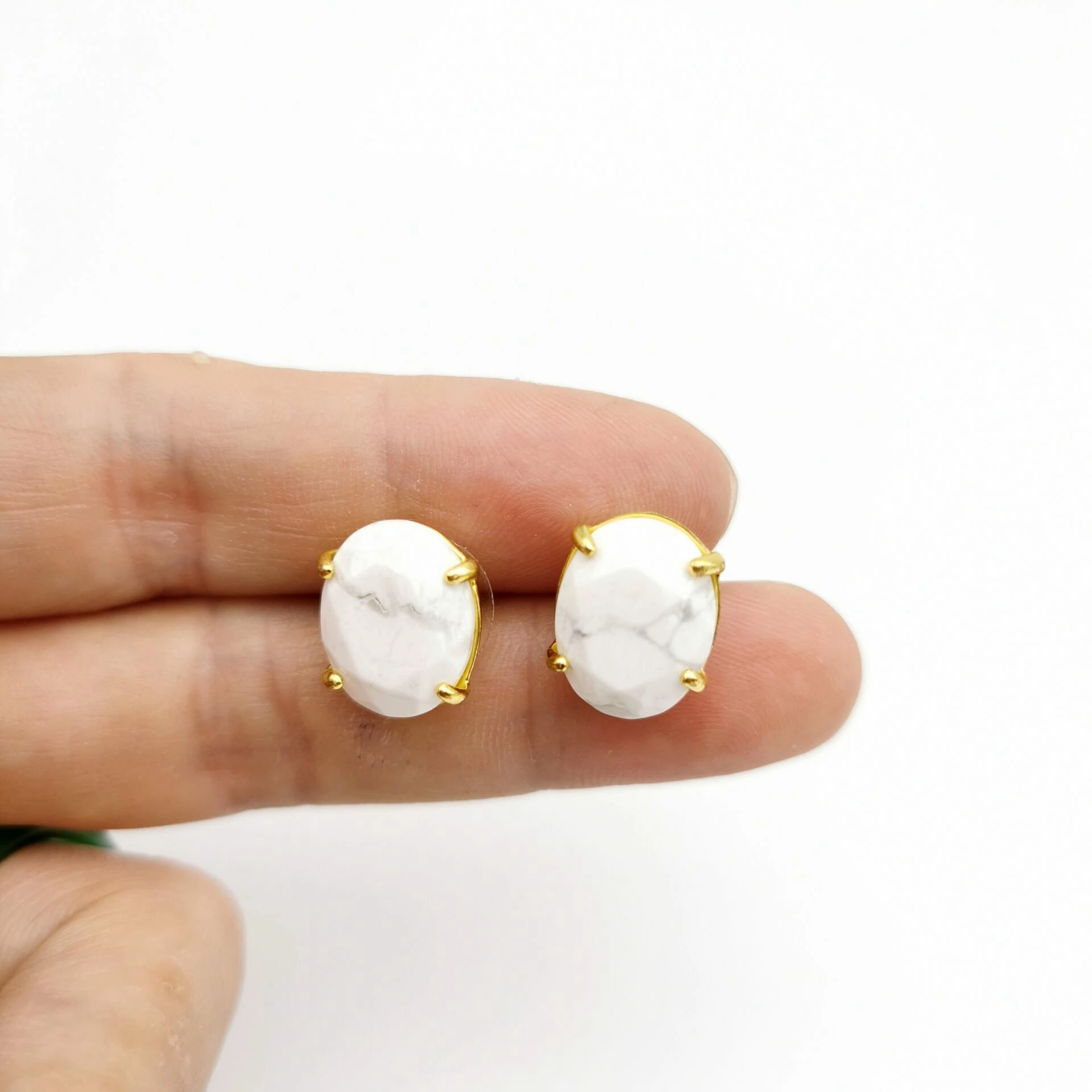 Natural turquoise Овальной формы серьги гвоздики натуральный серебристый цвет камень граненый розовый кристалл кварца тигровый глаз Исцеление ювелирные изделия женские - Окраска металла: Natural turquoise