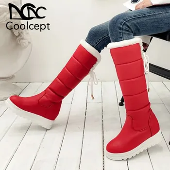 

Coolcept Snow Boots Winter Warm Knee High Boots For Women Solid Color Round Toe Flats Shoes Fur Women Footwear Size 32-43