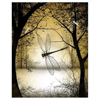 

Diamond Painting, Full Round Drill Diamond Cross Stitch Arts Craft Canvas for Wall Decor Forest Dragonflies