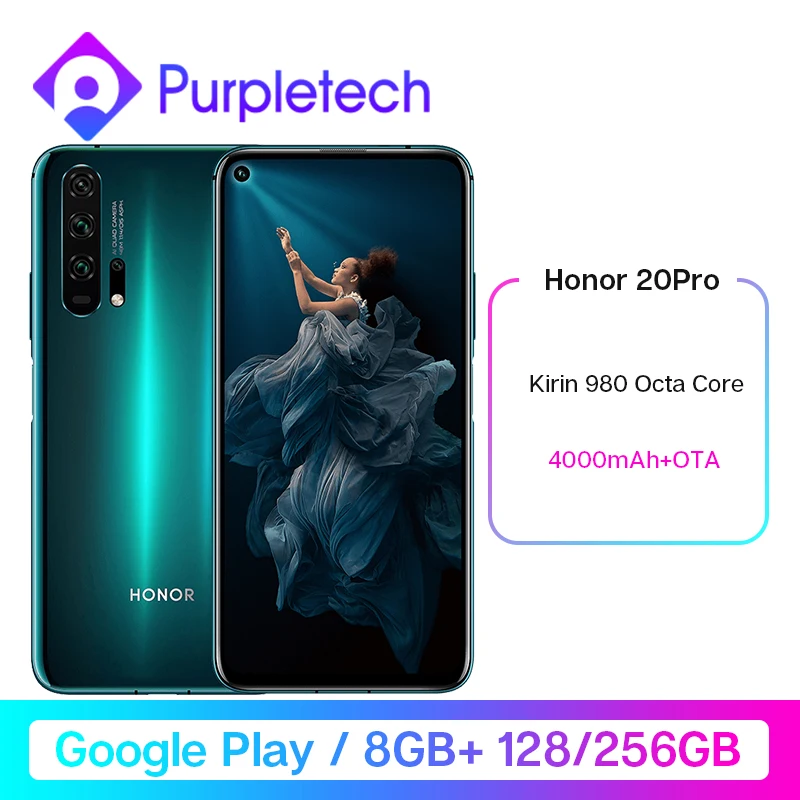 Смартфон HONOR 20 Pro Google Play 6,26 ''8GB 128GB Kirin 980 Octa Core GPU Turbo3.0 32 МП камера Android 9,0 4000 мАч 2340X1080