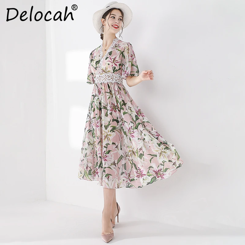 Delocah, модное Летнее бальное платье для подиума, женское платье с рукавом-бабочкой, кружева с цветочными рисунками, Элегантные повседневные праздничные платья