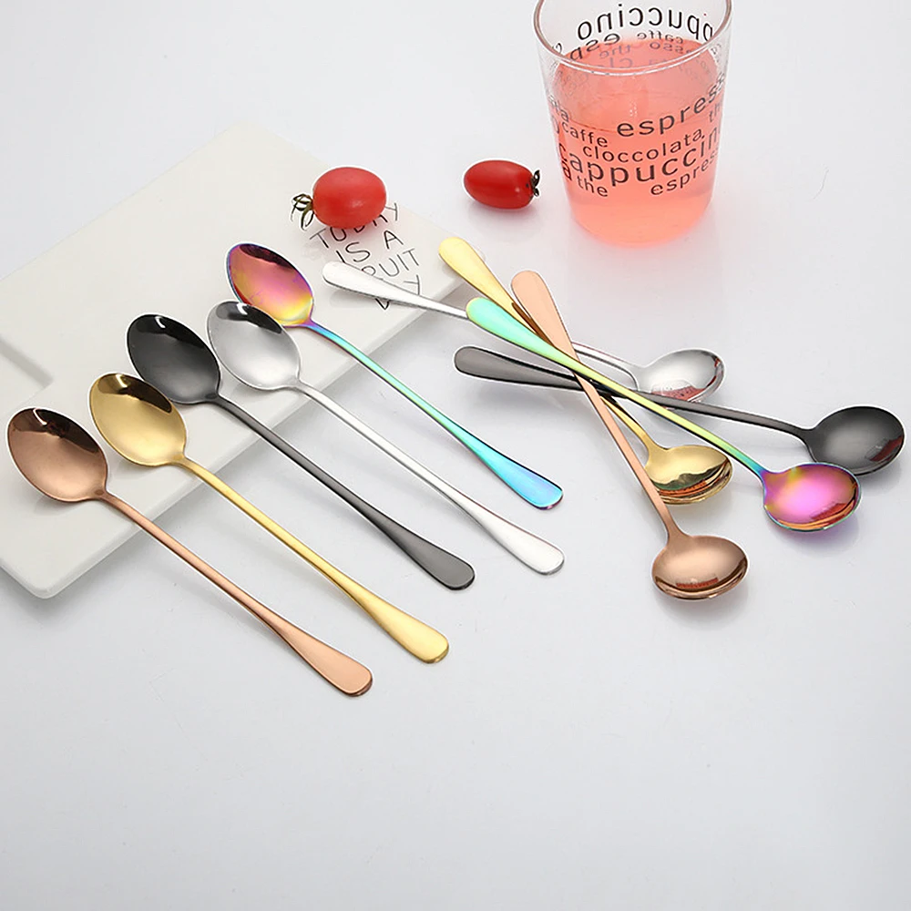 

1/6pcs Stainless Steel Round Head Long Handle Spoon Coffee Stirring Spoon Home Tableware Spoons Soup Spoon