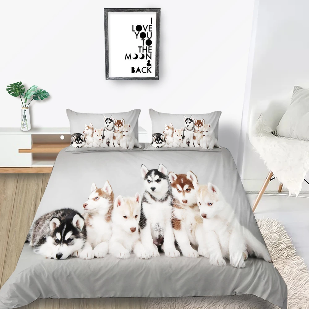 

Huskies Bedding Set Puppy Cute Comfortable Fashion 3D Duvet Cover Queen King Twin Full Single Double Unique Design Bed Set