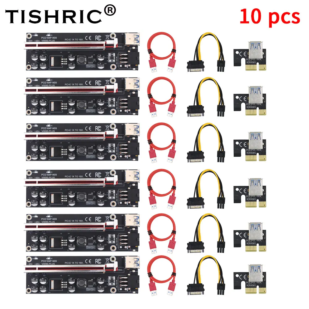10 шт. TISHRIC VER009S GPU PCIE/PCI-E Райзер 009S Plus карта PCI E X16 Express 6Pin на SATA 1X 16X USB3.0 светодиодный