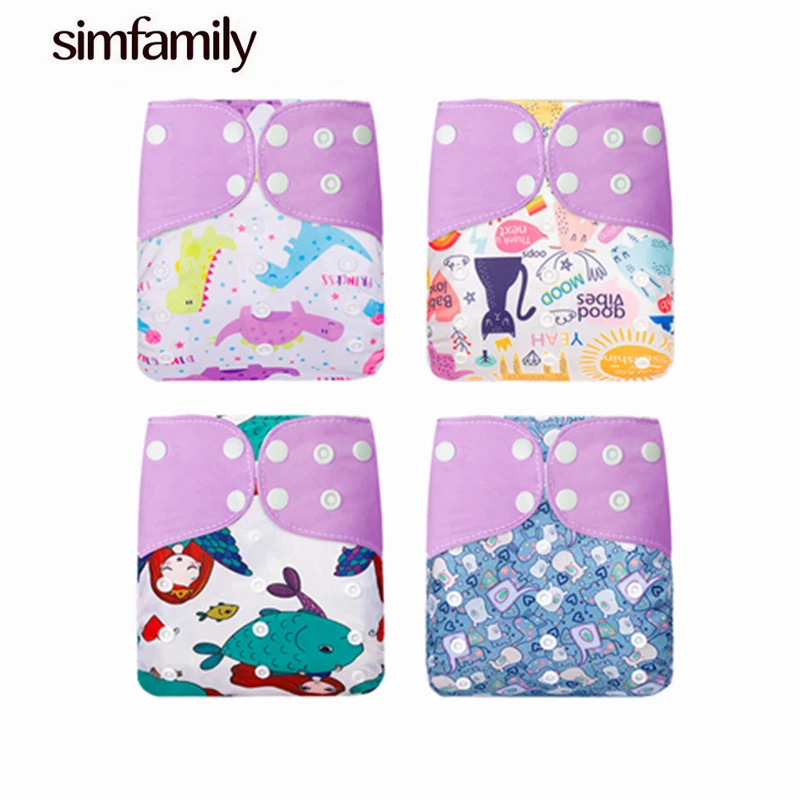 Simfamily 4pcs/Set Washable Eco-Friendly Cloth Baby Diaper Reusable Adjustable Diapers Nappy Cover Fit 3-15kg | Мать и ребенок