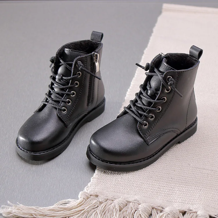 Winter Kids Martin Boots Boys Warm Black Boots Baby Girls Ankle Boots Children Leather Shoes Toddler Brand Boots Fashion New