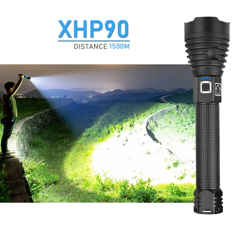 

New XHP90 LED Most Powerful Flashlight USB Torch 18650 Or 26650 Tactical light Waterproof Zoom Extensible Defense Camping Lamp