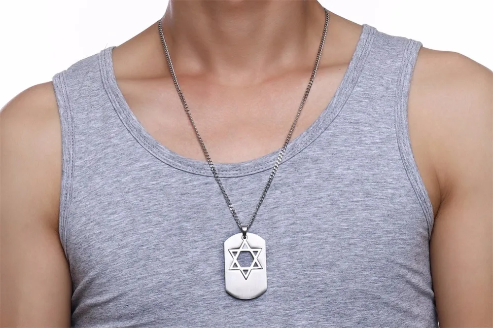 Israel Symbol Star of David Dog Tag Pendant Necklace for Men Jewelry silver 18