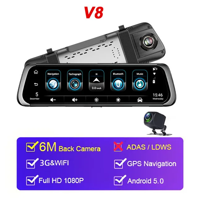 Семейный Автомобильный видеорегистратор 1" 4G Android 5,1 WiFi ADAS gps HD 1080 P, Автомобильное зеркало заднего вида, видеорегистратор, видеорегистратор, Автомобильный регистратор - Название цвета: 3G V8 DVR