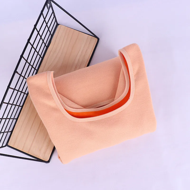 apricot U-neck tops Осень Зима плюс бархатная футболка с длинным рукавом Женская Толстая теплая хлопковая Футболка женская Повседневная футболка Femme тонкие женские топы C5934 - Цвет: apricot U-neck tops