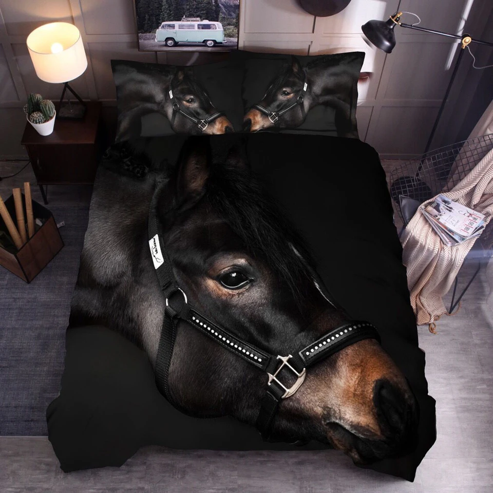 Compre Jogo de cama cavalo corrida 3d animal capa de edredom 2/3 peças  au180 * 210 tamanho completo cama de solteiro/casal quarto de meninos  têxteis para casa