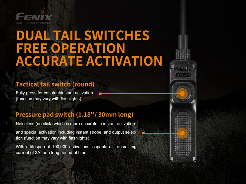 IP68 Номинальная защита Fenix AER-03 V2.0 тактический дистанционный переключатель давления для фонарей