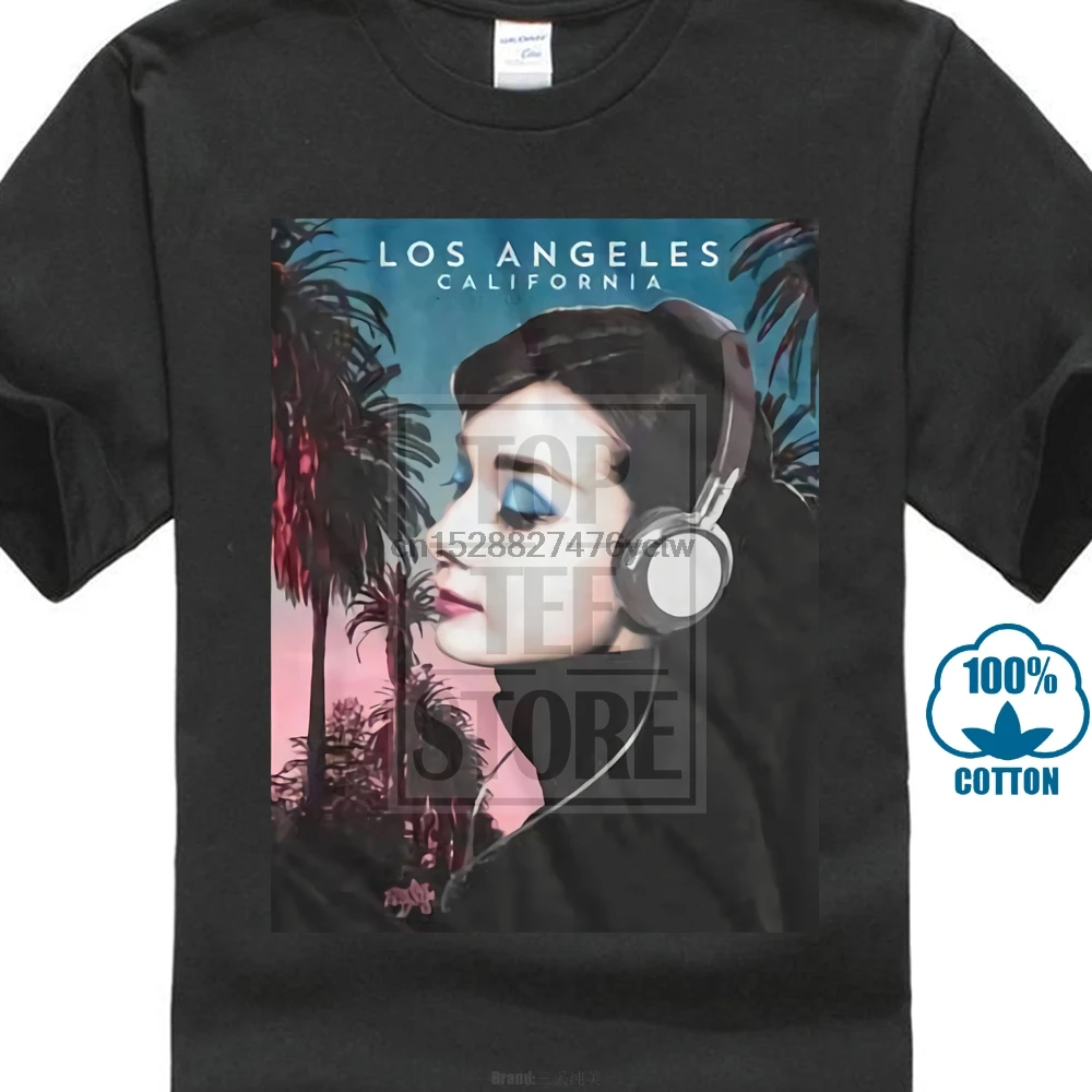 Audrey Hepburn With Headphones Los Angeles California Adult T Shirt | Мужская одежда