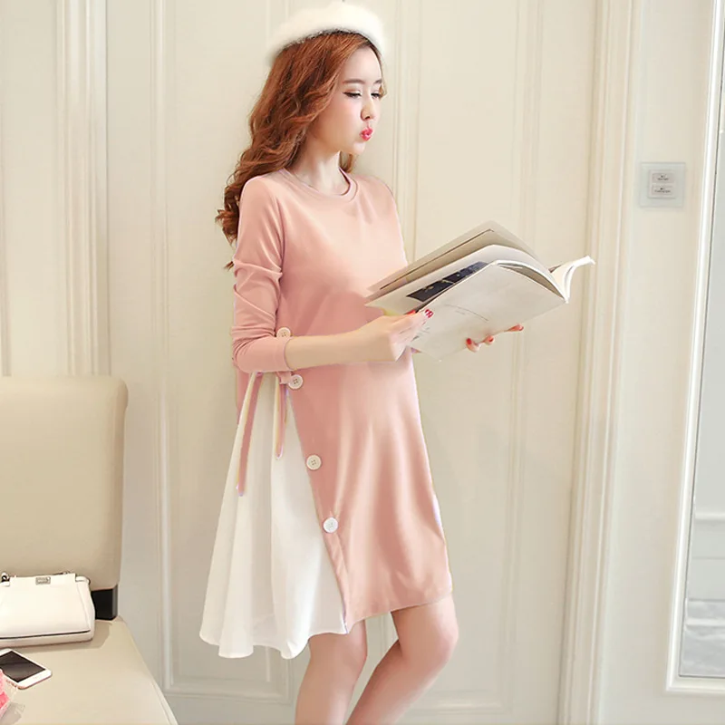 

Maternity Clothes Fashion Spring And Autumn Pregnant Women Dress Mid-length Joint Loose-Fit Dress
