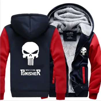 

Mens Winter Thicken Hooded Sweatshirts Men Punisher Rock Band Music Casual Wool Liner Brand Tracksuits Hip Hop Fashion Jackets Frank Castle Hooded