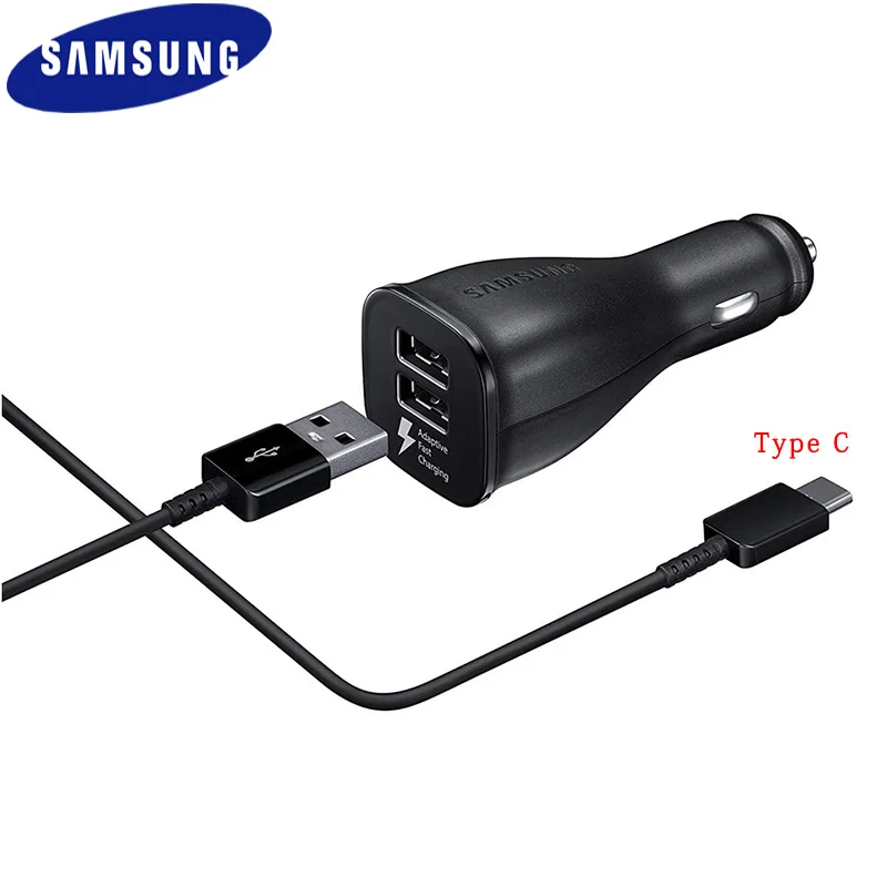 Samsung Dual USB Автомобильное быстрое зарядное устройство Адаптивная Быстрая Зарядка адаптер Micro/type C кабель для Galaxy S10 S8 S9 Plus S10E S6 S7 A90 A8