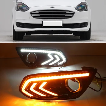 

1Pair For Ford escort 2015 2016 2017 Daytime Running Light DRL LED Fog Lamp Cover With Yellow Turning Signal Tricolor Functions