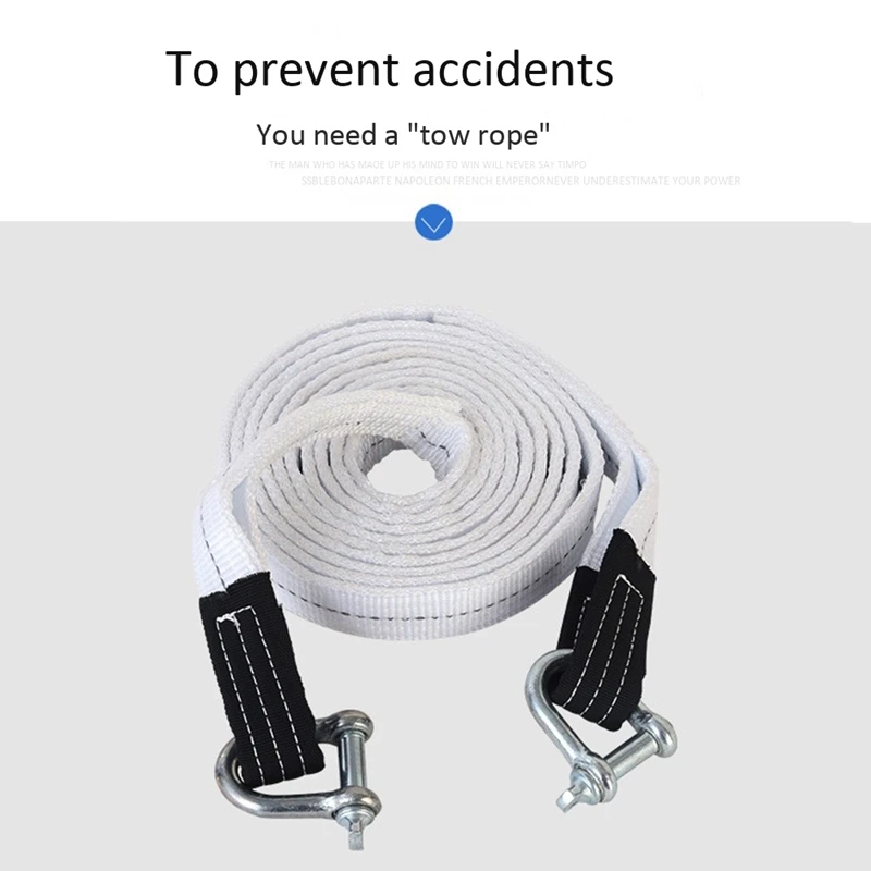 Towing Rope Strape Cable with U Hooks 5M 12Tons Shackle High Strength Nylon with Reflective Light for Car Truck Trailer