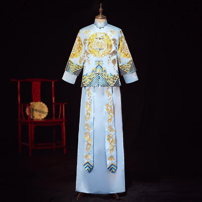 2020 Terno Noivo Colete Gravata Xiuhe Clothing Male 2020 New Groom Chinese Style Dress Married Men Show Kimonos Hanfu Outfit