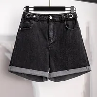 150Kg Plus Size Women's Denim Shorts High Waist Casual Loose Straight Wide Leg Pants Hip 150cm 5XL 6XL 7XL 8XL 9XL Black Blue - Image 4