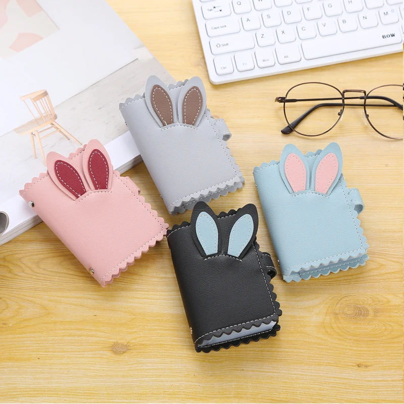 PU leather men and women business card holder rabbit ear business card holder ID bag bank card holder cartoon gift card holder