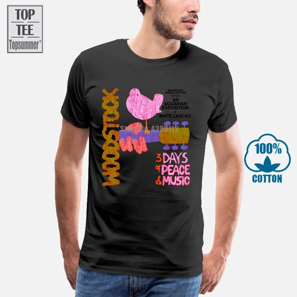2017 Мужская Классическая винтажная футболка Woodstock с постером мира музыки