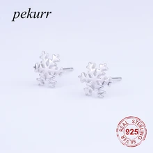 Pekurr 925 пробы с серебристыми снежинками, Для женщин серьги-гвоздики Модные украшения Для женщин аксессуары Рождественский подарок