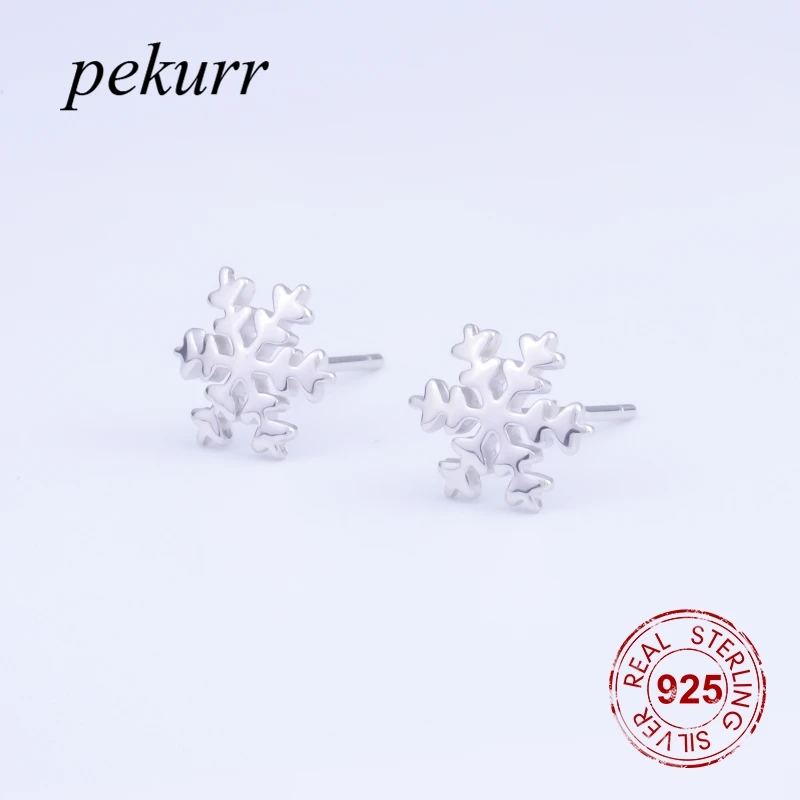 Pekurr 100% 925 пробы с серебристыми снежинками Для женщин серьги-гвоздики Модные