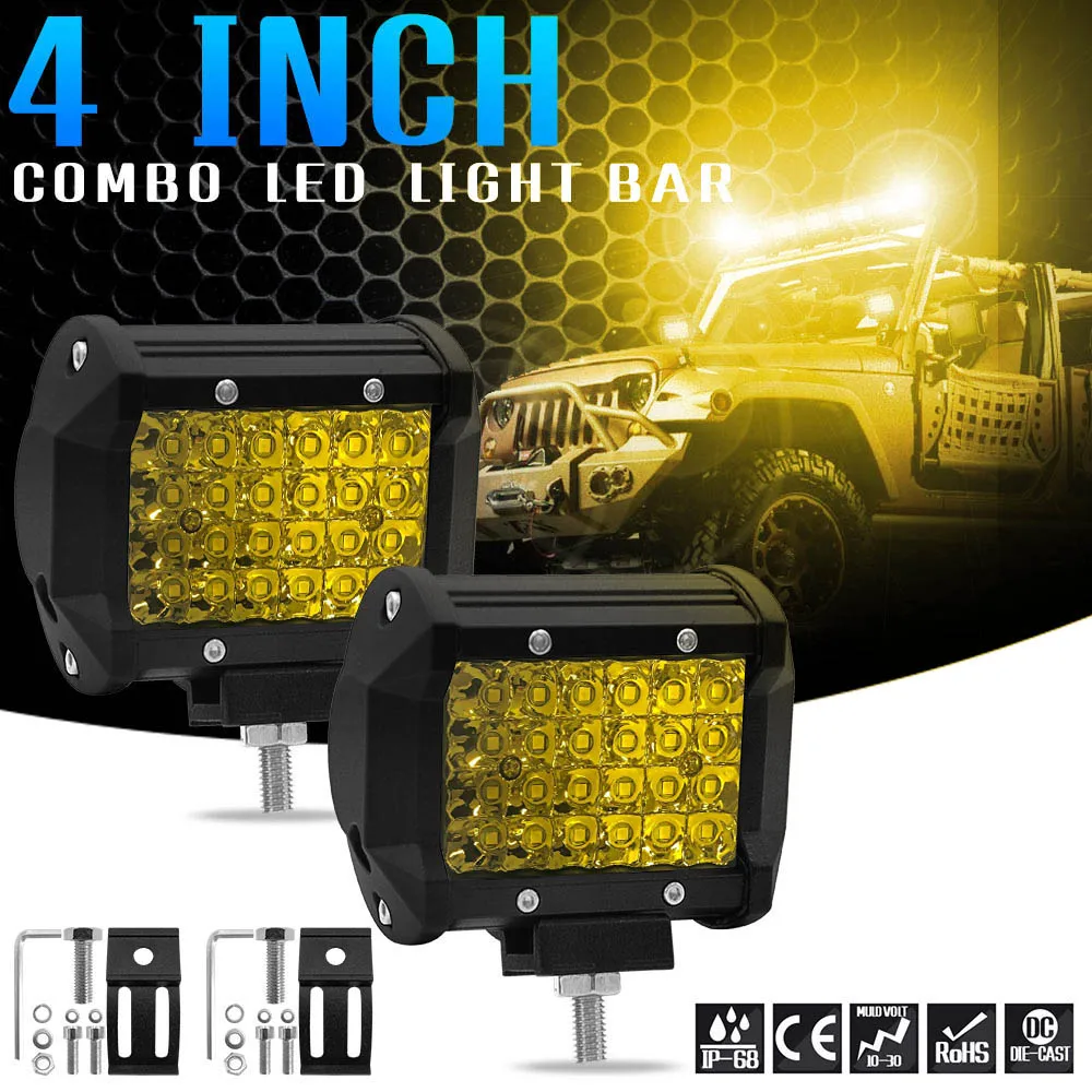 

1Pcs 4" 72W LED Light Bar Quad Row LED Combo Work Light Warm White Light Driving Fog Lamps Road Lighting
