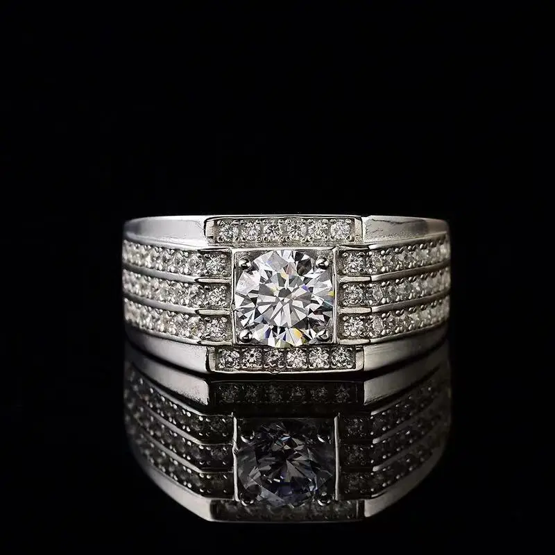 Luxury Diamond Men's Ring Moissanite Gemstone Wedding 925 Sterling Silver Platinum Plated 1-2ct | Украшения и аксессуары