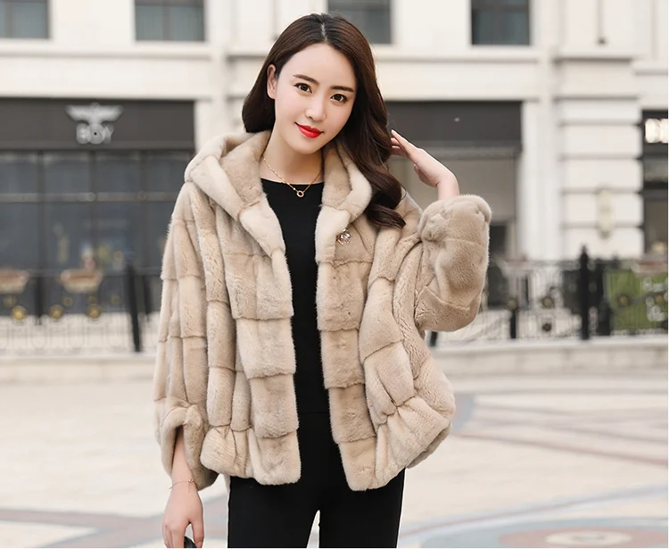 Free Shipping Genuine Mink Fur Bat Sleeved Coat Real Mink Fur Coat Lady's Mink Fur Poncho Real Fur Shawl Wholesale Retail OEM