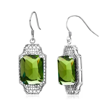 価格 正方形の本グリーンペリドットイヤリング 925 純銀製のイヤリング韓国イヤリングファッションジュエリー Brincos クリアランス