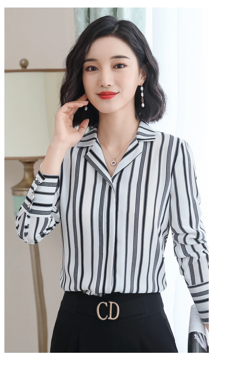 Naviu high quality autumn new fashion office shirt for women blouses slim wild vertical stripes shirt long sleeve tops