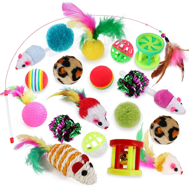 Pets Cat Toys Mouse Shape Balls Shapes Kitten Love New Pet Toy 21 Set Cat Channel Funny Cat Stick Mouse Supplies Value Bundle