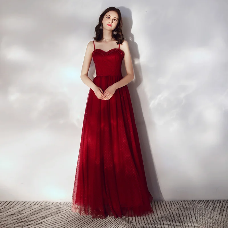 SSYfashion ремень без рукавов с блестками на шнуровке сзади красные длинные платья вечерние платья, платья для торжества вечернее платье на заказ Robe De Soiree - Цвет: wine