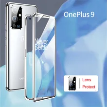 Um plus 9 pro oneplus 9 caso quadro de metal ímã de alumínio pára choques vidro duplo completo proteger capa para oneplus 9 pro caso do telefone