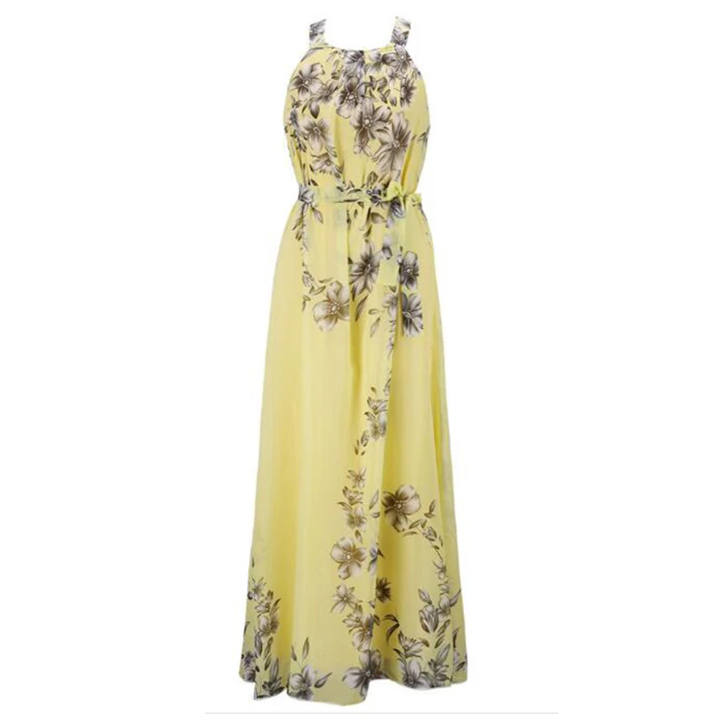 2019 New summer Women Dress Long Chiffon Floral Flower Round neck Boho Beach Sleeveless Maxi yy485 | Женская одежда