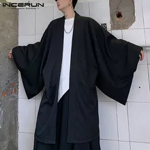 INCERUN-gabardina de manga larga para hombre, abrigo largo Punk de Color sólido, punto abierto holgada de ropa de calle, a la moda, 2021