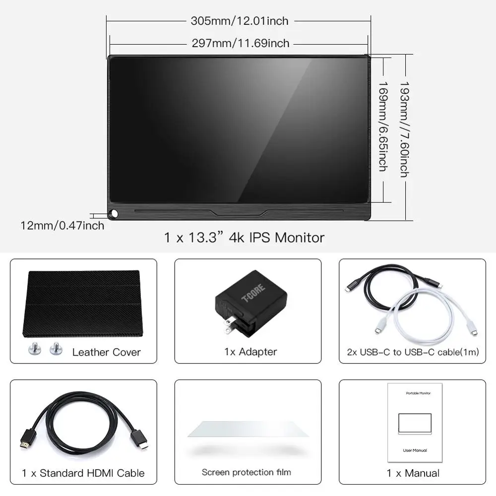 Eyoyo-EM13Q 13.3 ġ IPS ũ 3840X2160 UHD ޴ , ƺ PC PS4 Xbox ġ LCD 4K HDMI DP  ̸ ÷