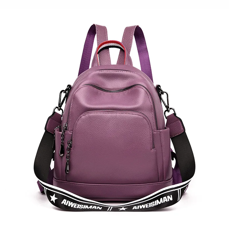 Purple Высококачественный кожаный рюкзак, Модный женский многофункциональный рюкзак, Женская Повседневная дорожная сумка через плечо, школьный рюкзак для девочек, Mochila - Цвет: Purple