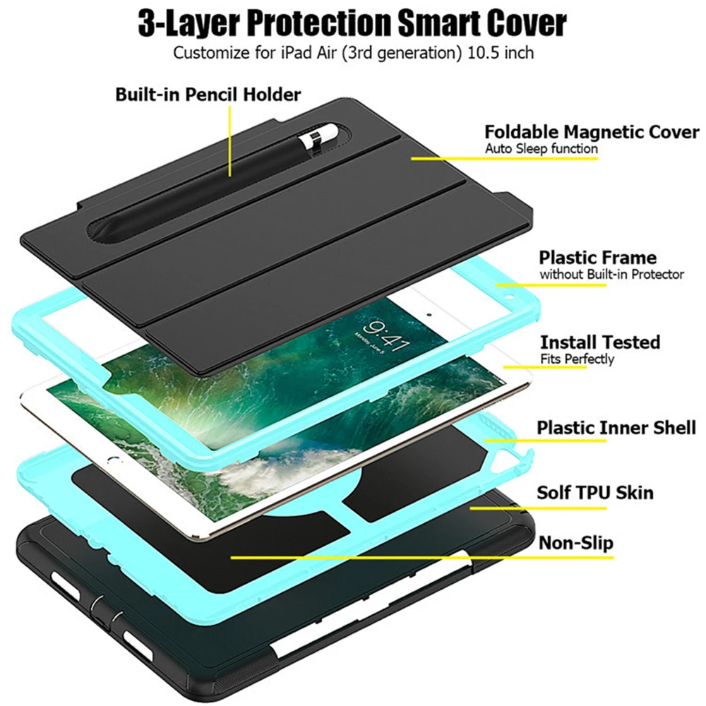 Детский защитный чехол для ipad air 3 для ipad Pro 10,5 Smart Cover Funda с держателем карандашей Силиконовый противоударный Детский защитный чехол s